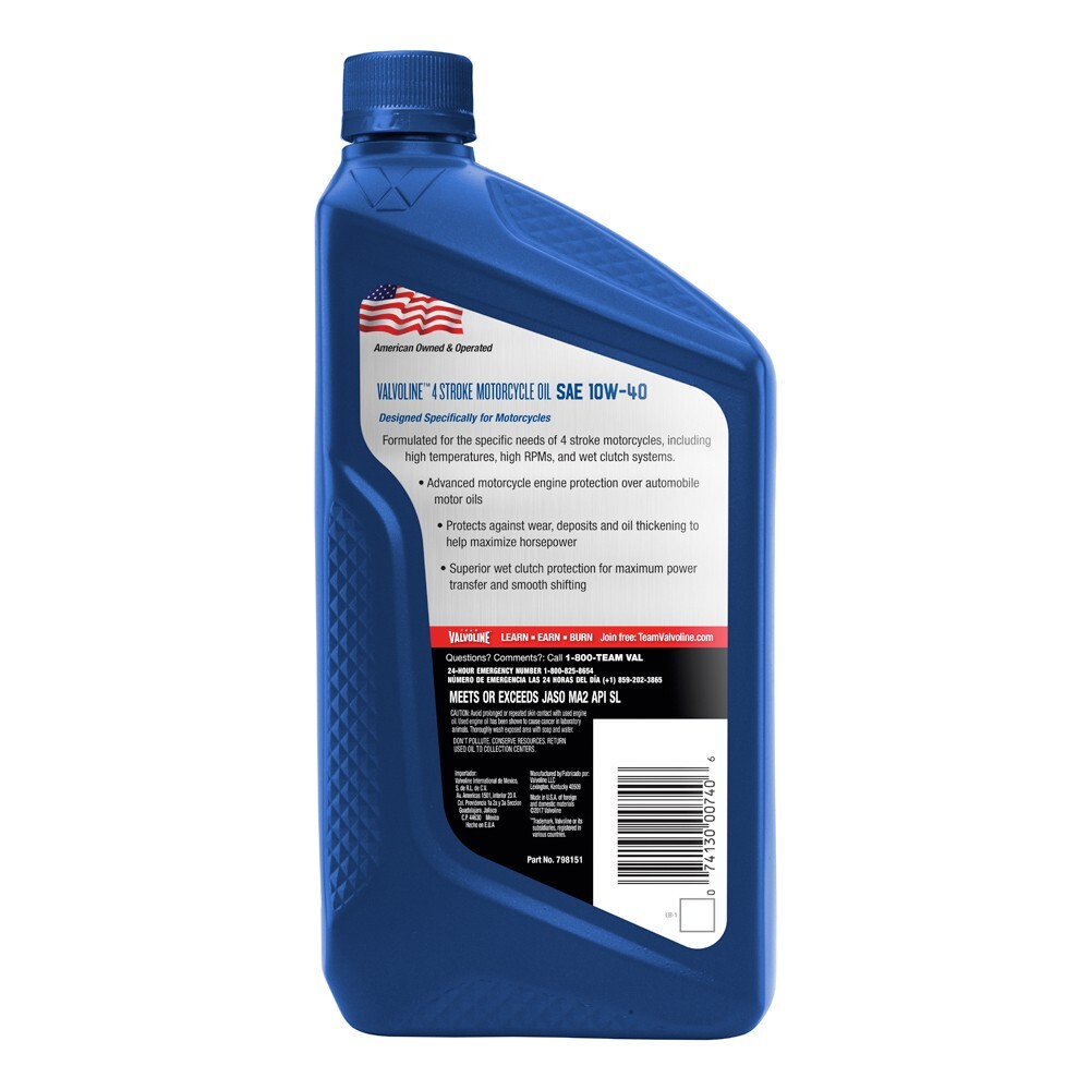 4 Pack – Valvoline 4-Stroke Motorcycle SAE 10W-40 Motor Oil, 1 Quart