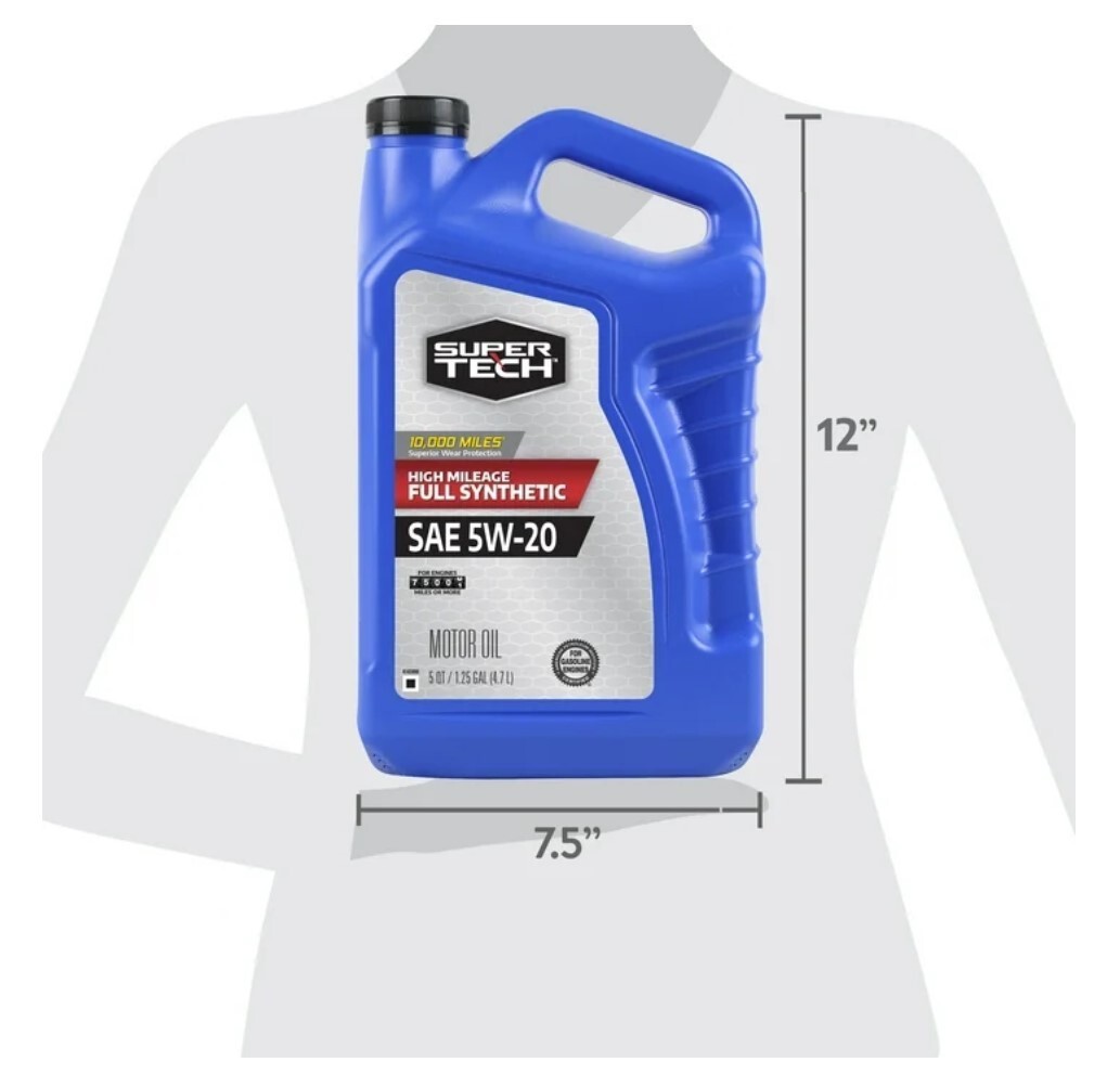 Super Tech High Mileage Full Synthetic SAE 5W-20 Motor Oil, 5 Quarts