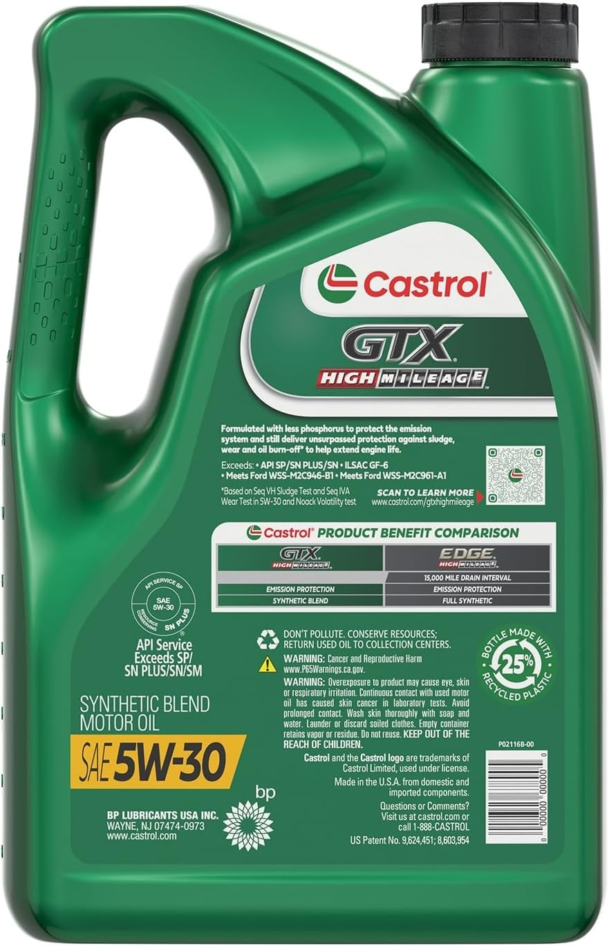 GTX High Mileage 5W-30 Synthetic Blend Oil – 5 Quart Ultimate Protection