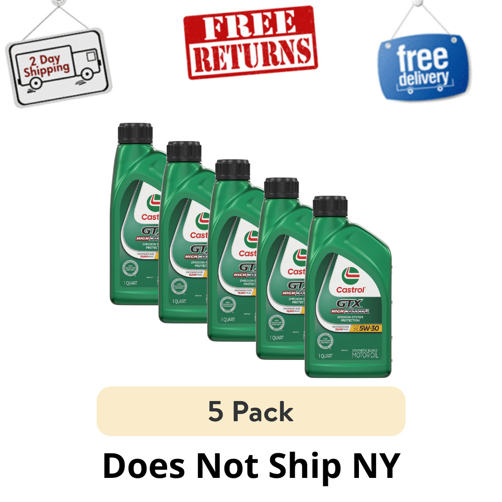 Castrol GTX High Mileage 5W-30 Synthetic Blend Motor Oil, 1 Quart (Pack of 5)
