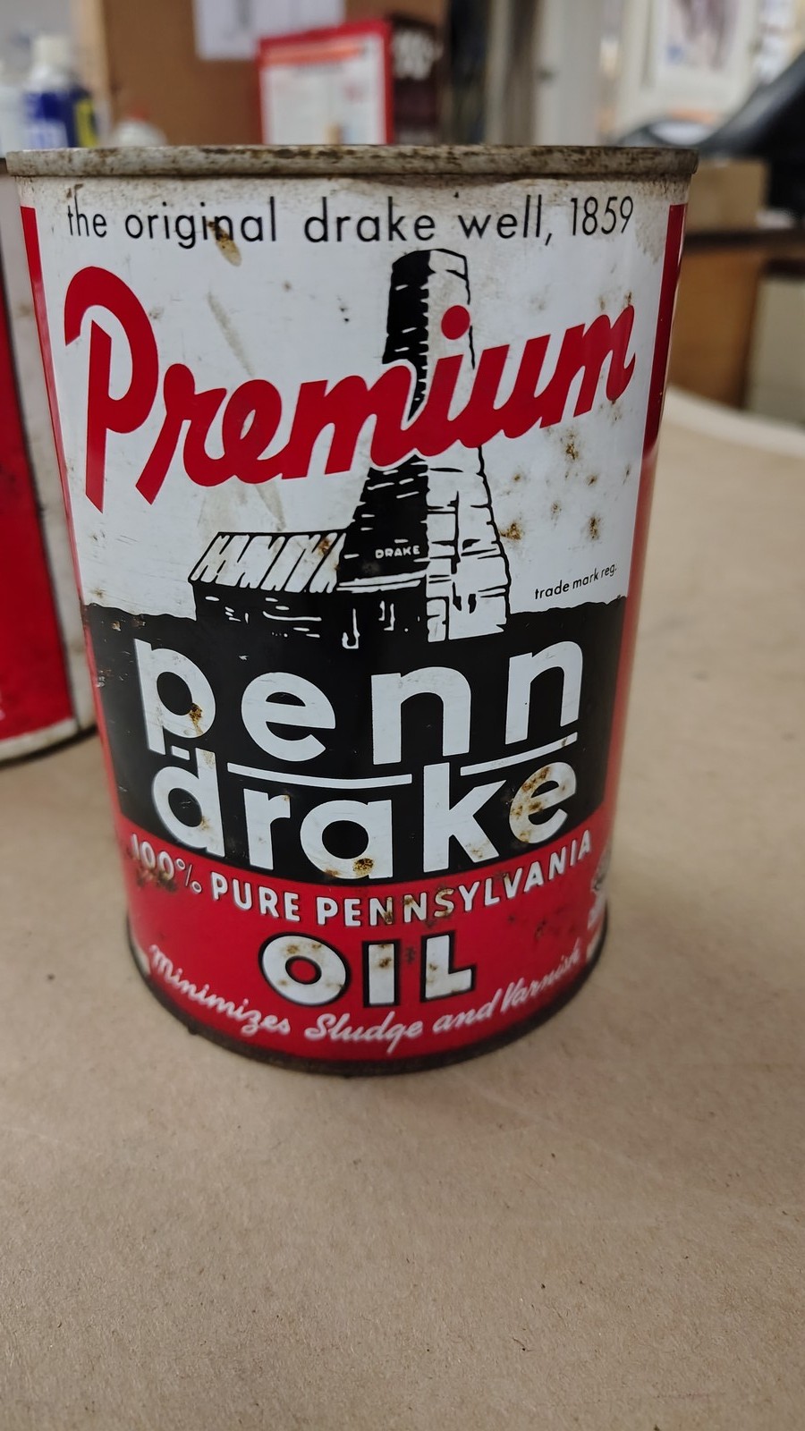 Vintage Penn Drake Motor Oil 1 Qt Tin Can 1950s Drake Well Graphic Petroliana