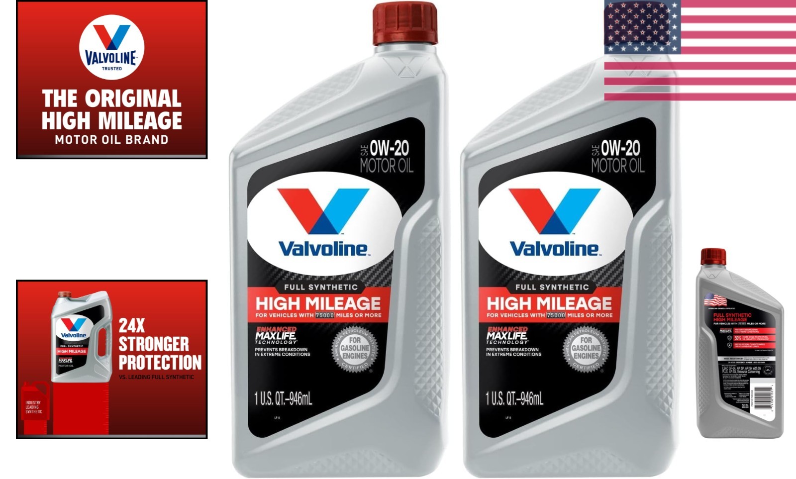 Full Synthetic High Mileage SAE 0W-20 Motor Oil | Pack of 2 QT Bottles