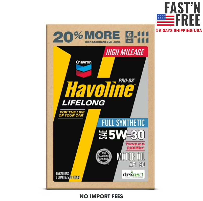 (2 pack) Chevron Havoline Lifelong 5W-30 Full Synthetic Motor Oil, 6 Quarts