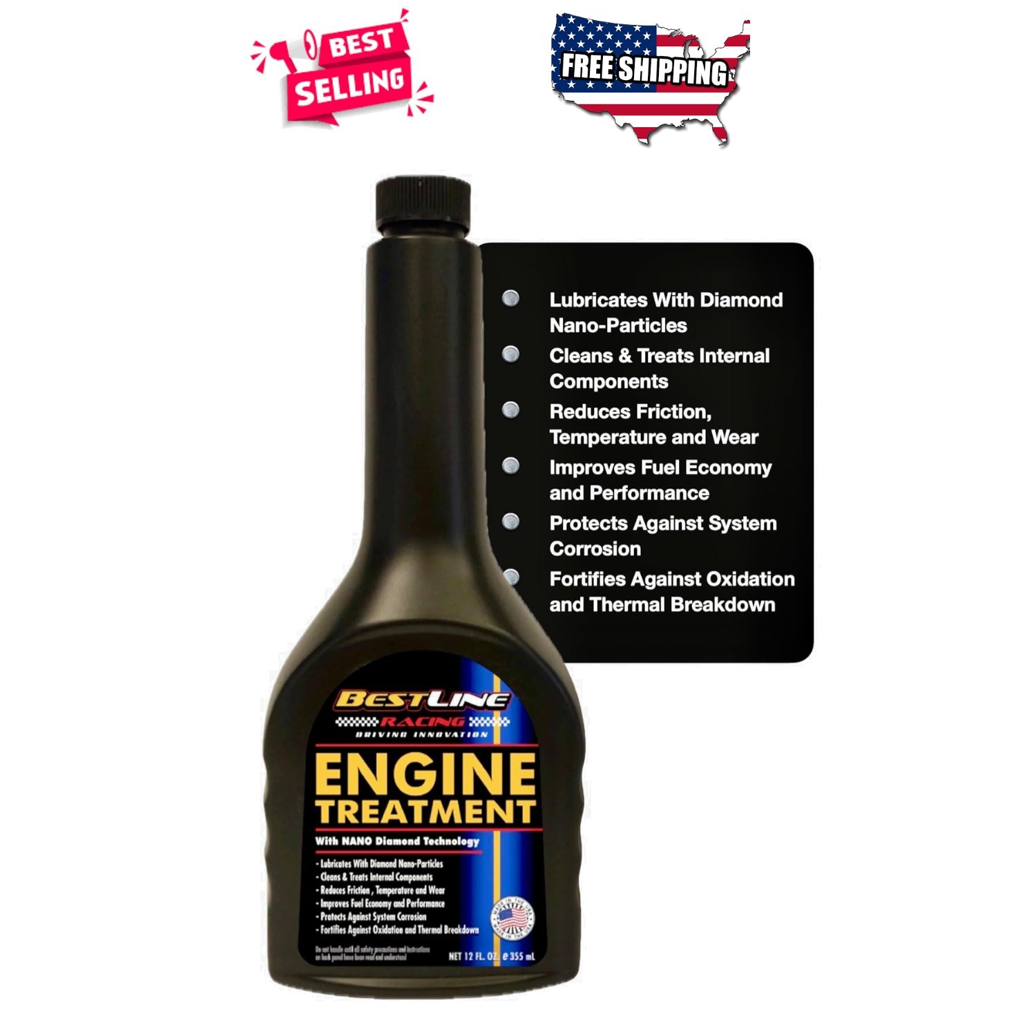 Engine Oil Additive 12oz Reduces Wear Noise Vibration Treats 5 Quarts Gas Diesel