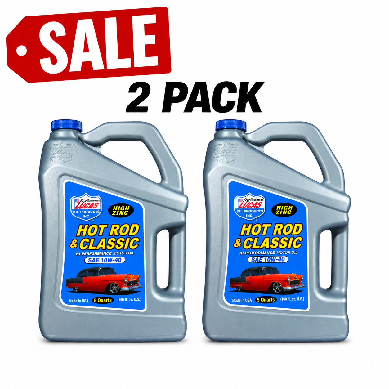 2 PACK-LUCAS OIL 10683 Hot Rod & Classic Car HP Motor Oil SAE 10W-40; 5 Quart