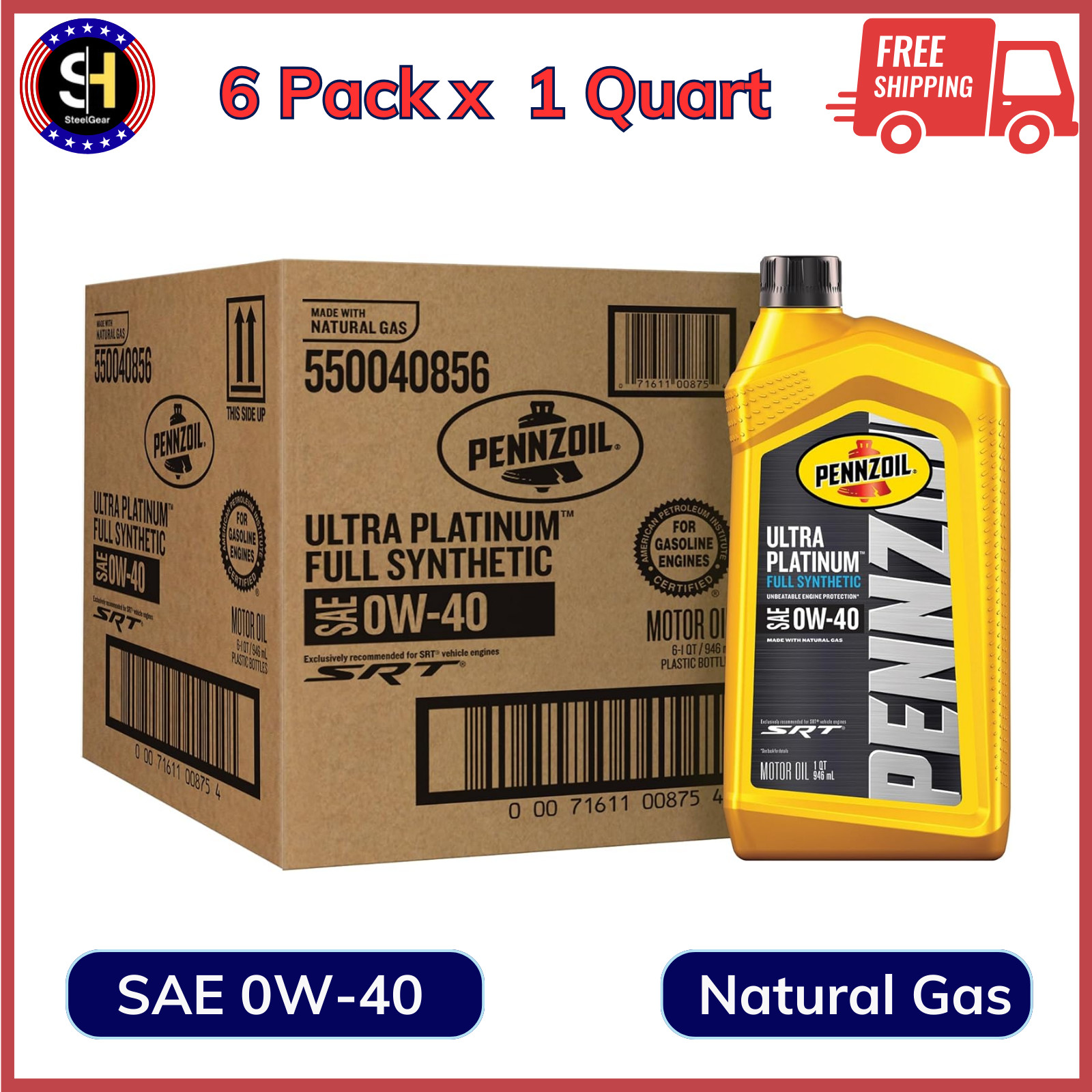 Pennzoil Ultra Platinum Full Synthetic 0W-40 Motor Oil – (1 Quart, Case of 6)