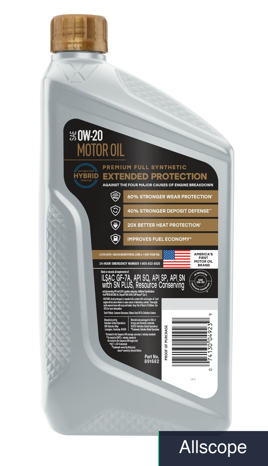 Valvoline Extended Protection Full Synthetic Motor Oil SAE 0W-20 1 QT