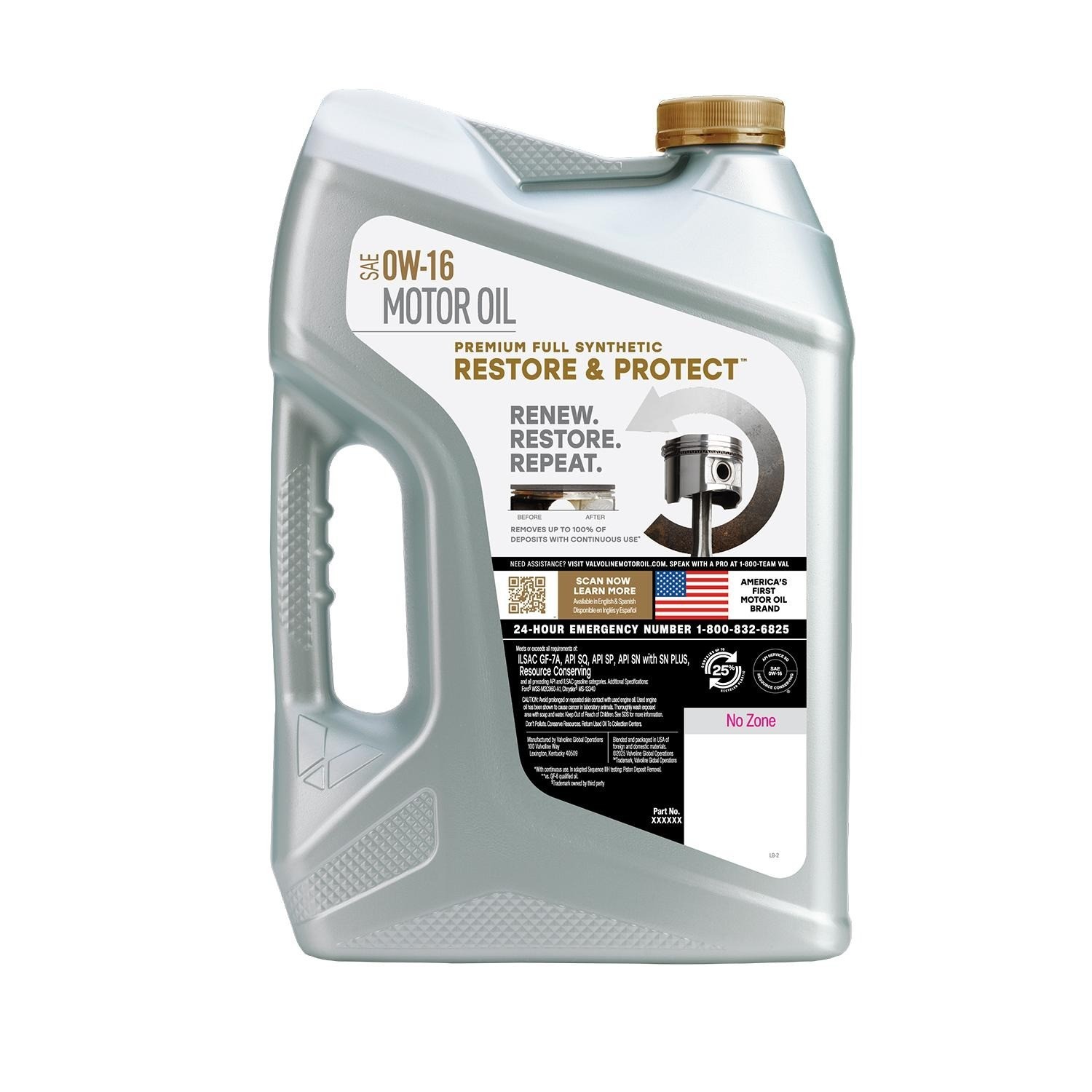 (2 Pack) Valvoline Restore & Protect Full Synthetic 0W-16 Motor Oil 5 QT