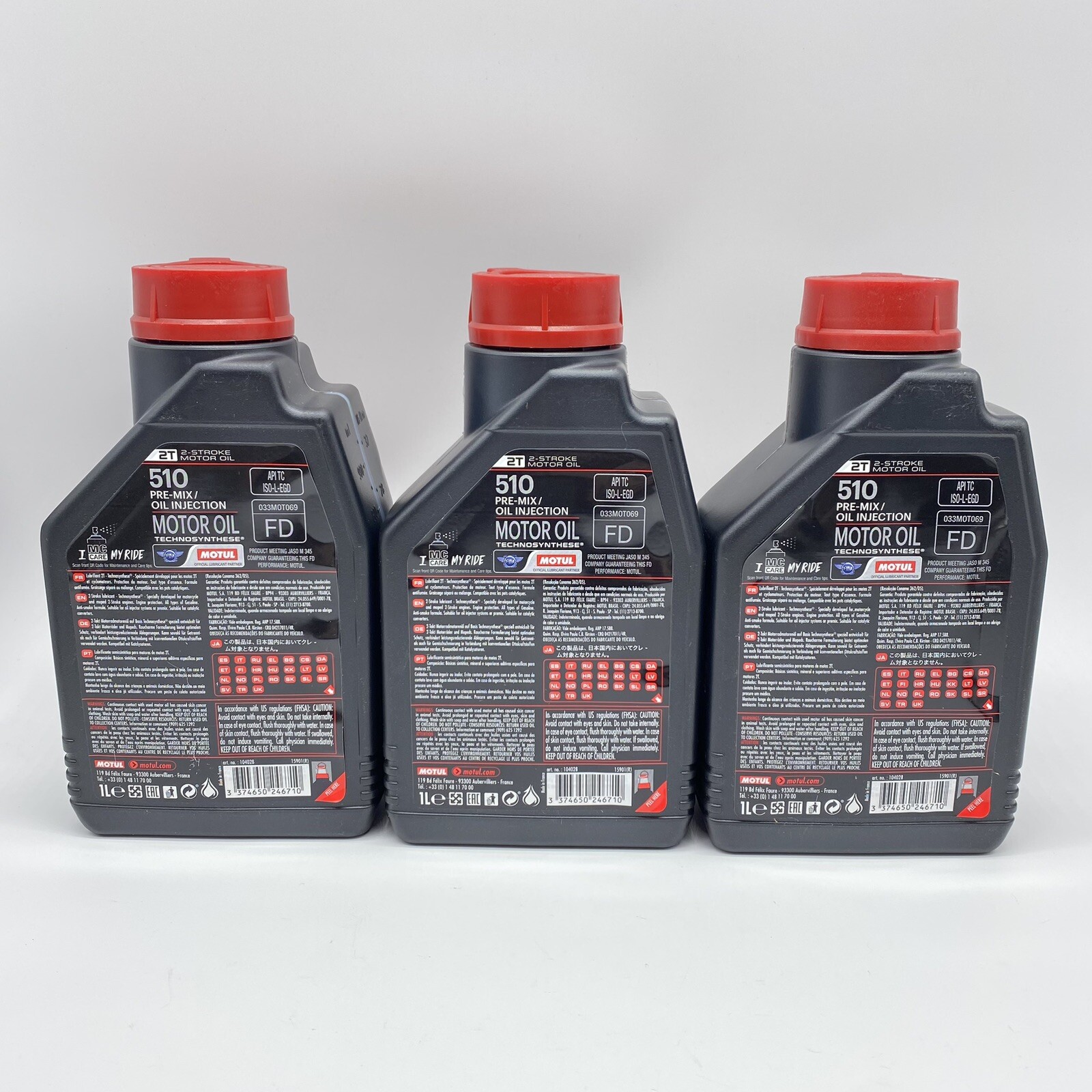 3 PACK MOTUL 510 2T Road / Off-Road Pre Mix Oil Injection 2-Stroke Motor Oil 1L