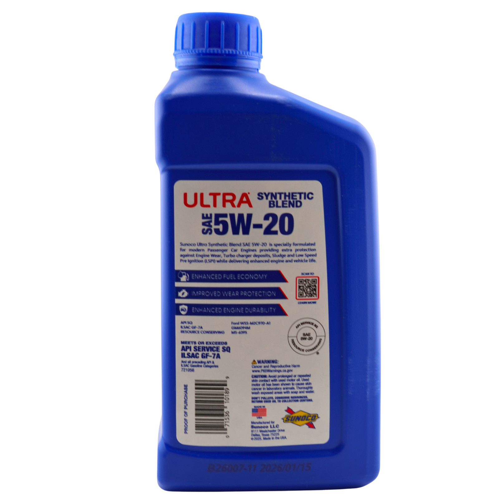 SUNOCO 721056 (7473) Ultra Synthetic Blend 5W-20 Motor Oil, 1 Quart (Case of 12)