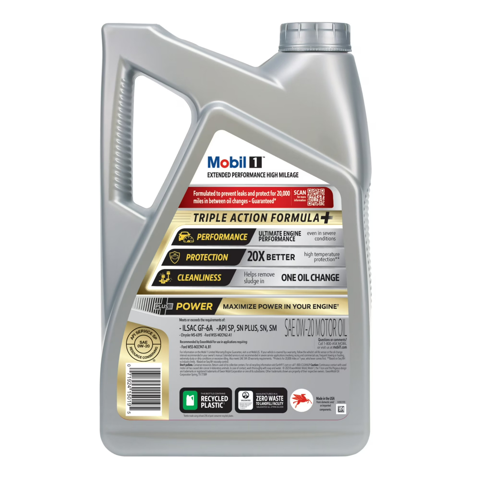 Mobil 1 Extended Performance High Mileage Full Synthetic Motor Oil 0W-20, 5Quart