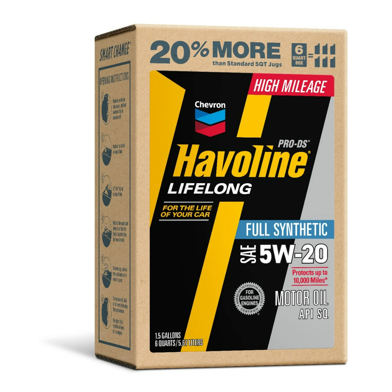 (2-Pack) Chevron Havoline Lifelong Synthetic Motor Oil 5W-20, 6 Quart Smart Chan