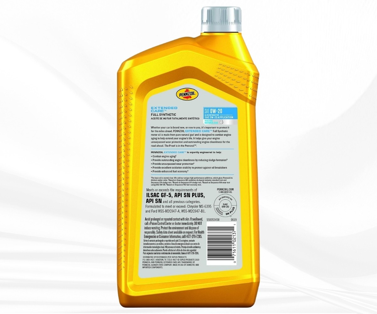 Pack of 6 Pennzoil Extended Care 0W-20 Motor Oil Full Synthetic 6 Quart