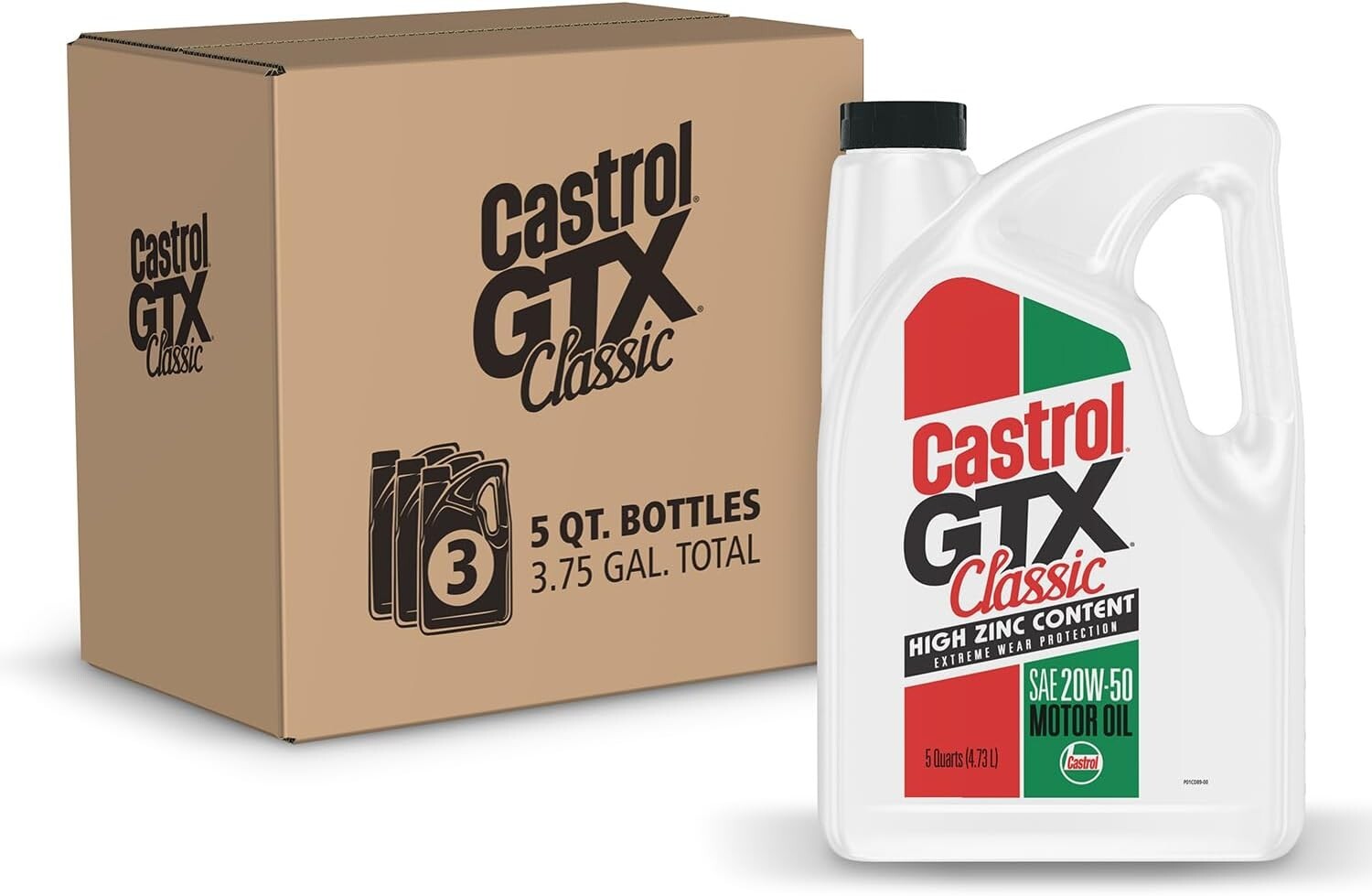 Castrol GTX Classic 20W-50 Conventional Motor Oil, 5 Quart, Pack of 3, High Zinc