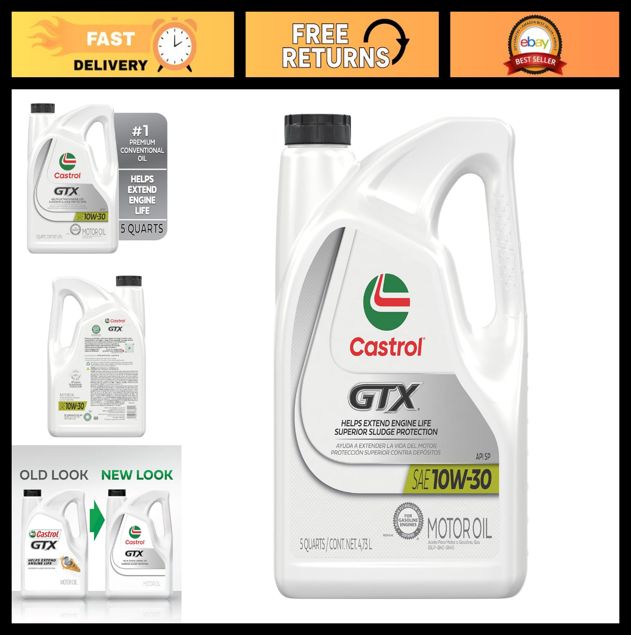 10W-30 Conventional Motor Oil – 5 Quarts, High Mileage, Engine Protection, API S