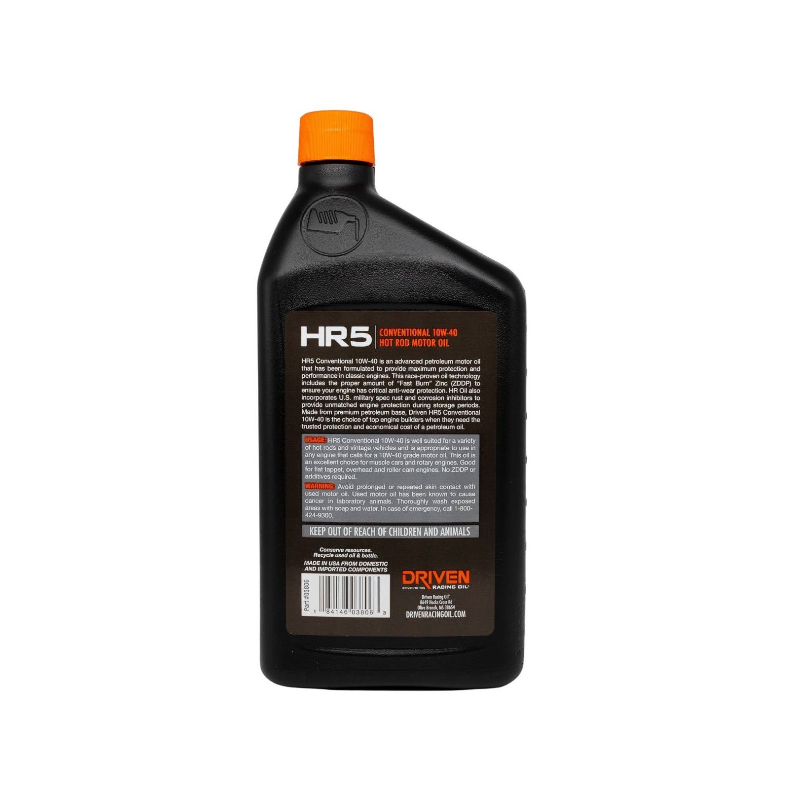 Driven Racing Oil HR5 10W-40 Conventional Hot Rod Motor Oil 1 Quart Single 03806