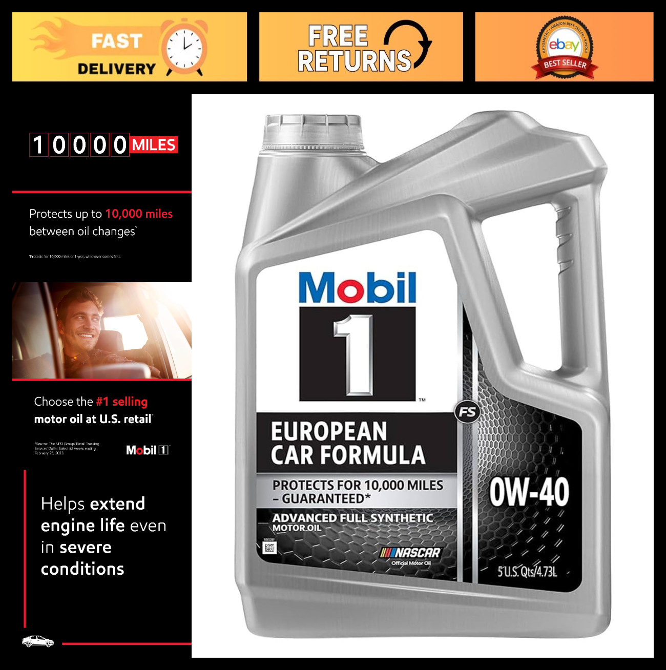 Full Synthetic Motor Oil 0W-40 for European Cars, 5 Quart, High Performance Oil