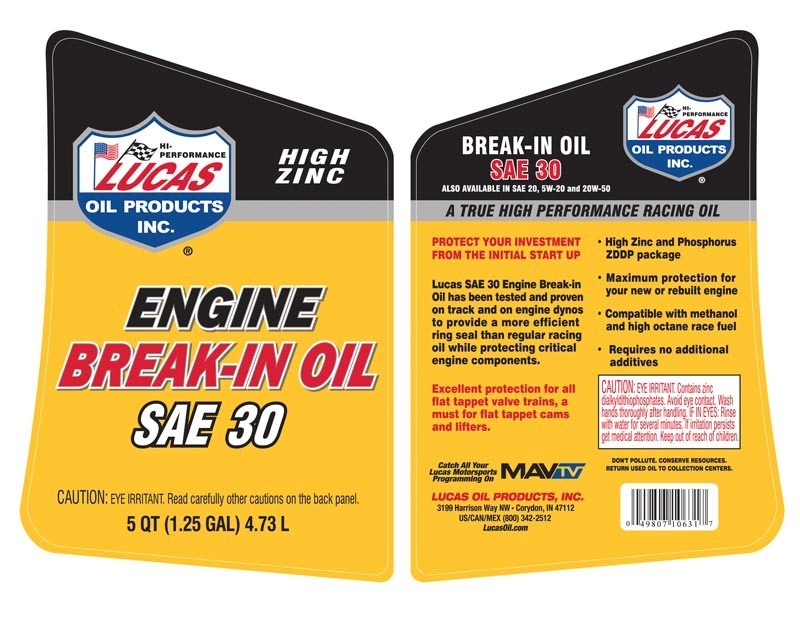 Lucas Oil 10631 SAE 30 High Zinc Engine Break-In Oils – 5 Qt (Qty 3) Full Case