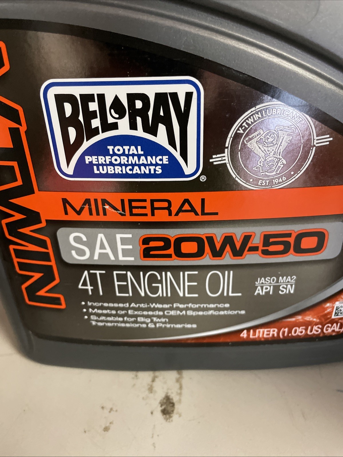 Bel-Ray 96905-BT4 V-Twin 4 Liters Bottle 4 Stroke Motorcycle Mineral Engine Oil