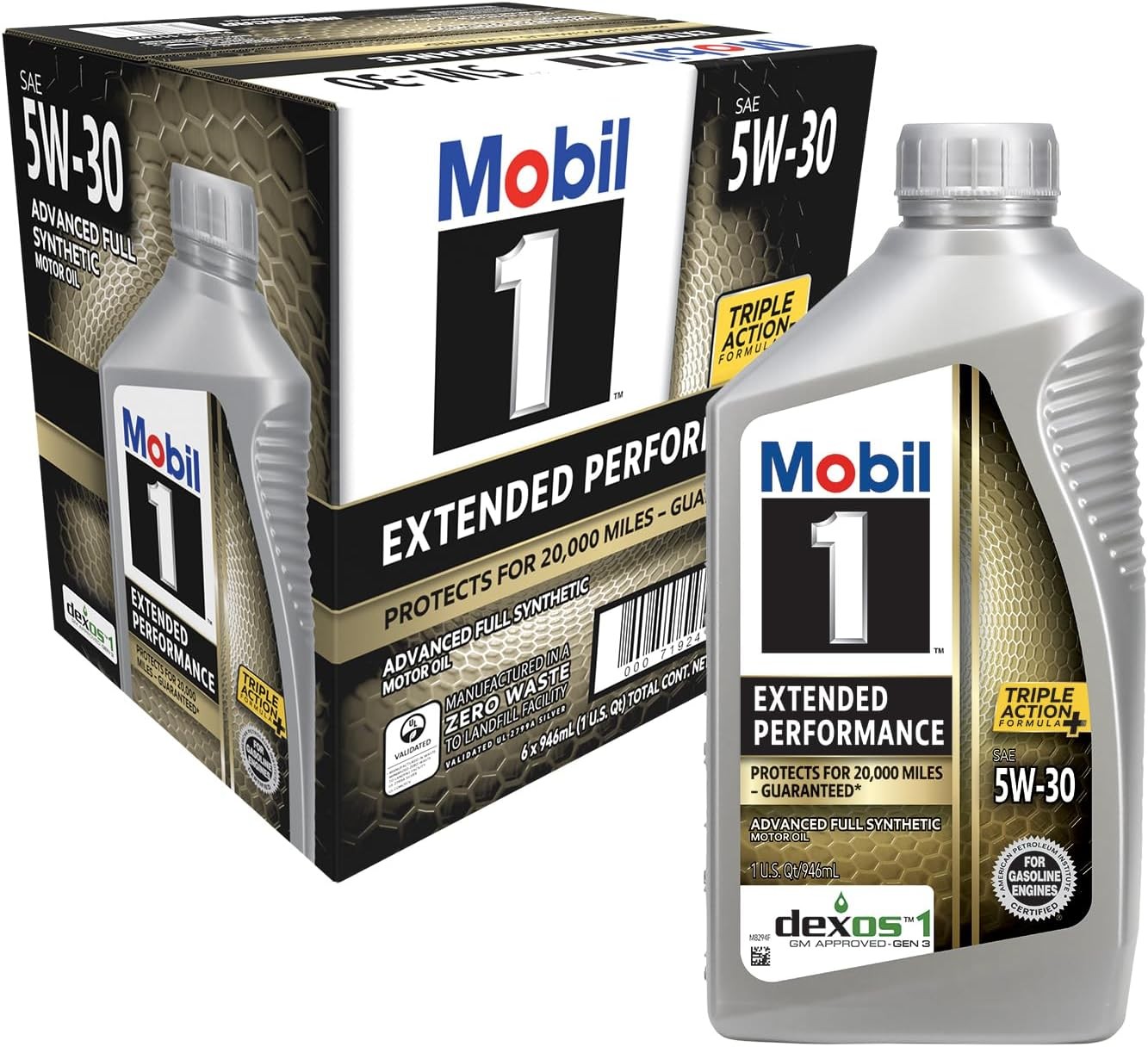 Mobil 1 Extended Performance Full Synthetic Motor Oil 5W-30, 6-pack of 1 quarts.