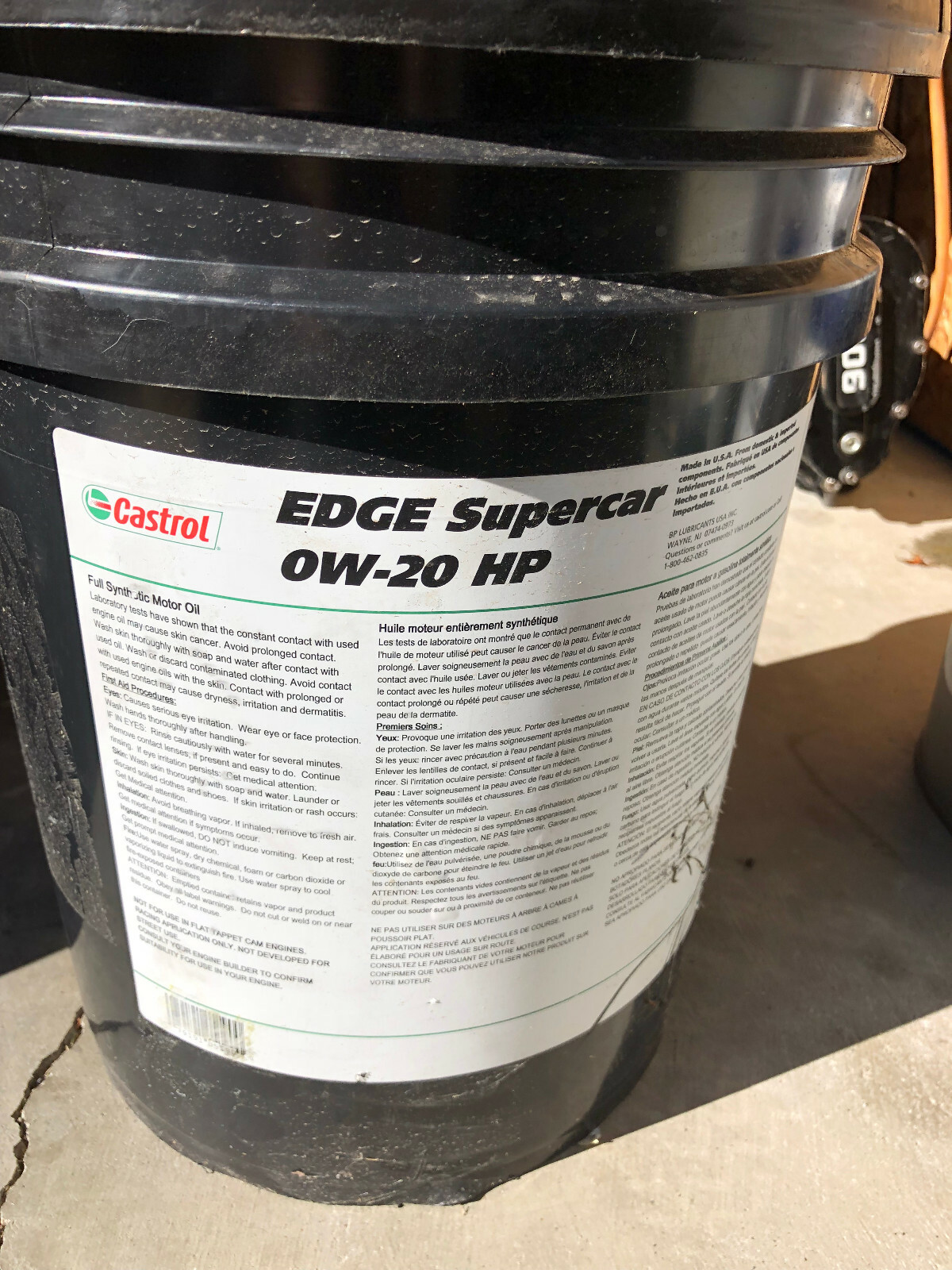 5 Gallon Pail Castrol Edge SuperCar 0W-20 Hp Full Synthetic Oil Free Shipping