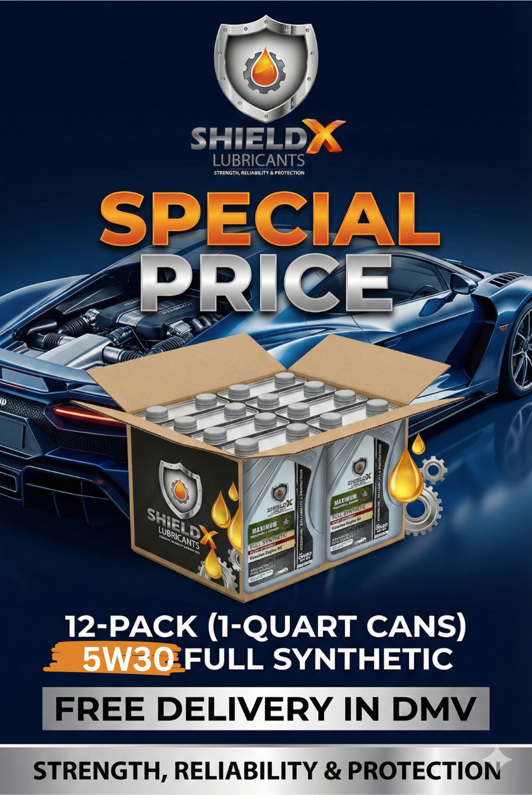 12 Pack ShieldX Full Synthetic Engine Oil 5W-30 – 1 Qt Each, Premium Motor Oil