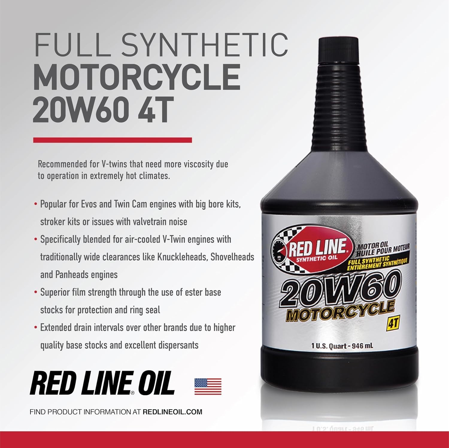 1 Quart 20W-60 Synthetic Motor Oil – Engine Protection for Motorcycles