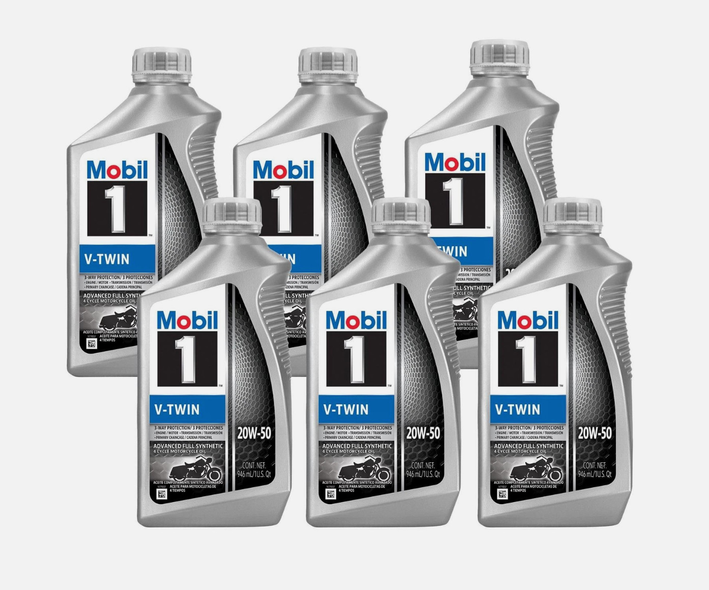 Mobil 1 V-Twin Full Synthetic Motorcycle Oil 20W-50, 1 Qt, Case/6