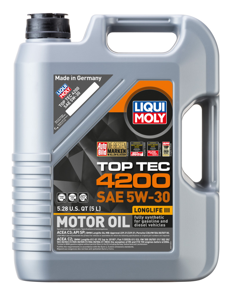 LIQUI MOLY 5L Top Tec 4200 New Generation Motor Oil SAE 5W30 Comes in Case of 4