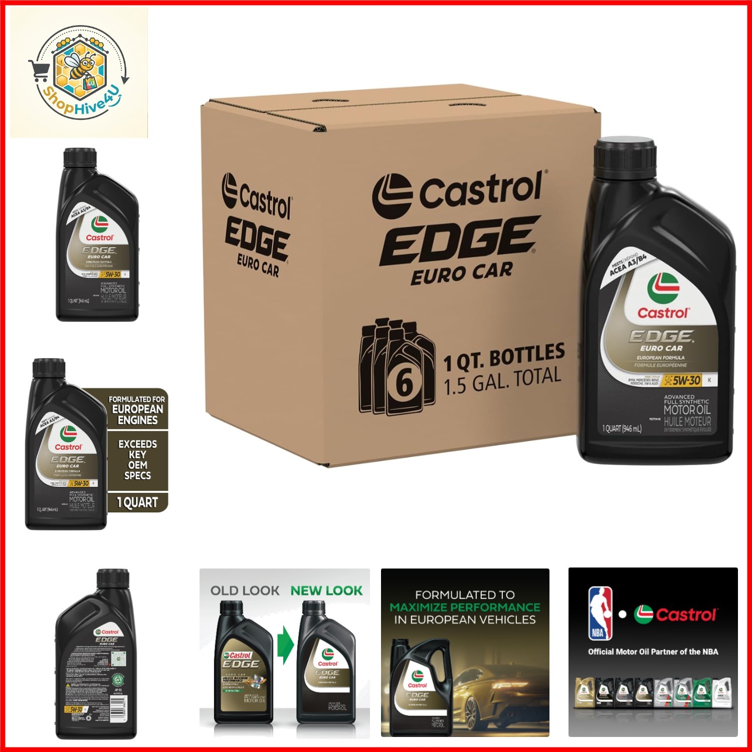 EDGE Euro 5W-30 K Advanced Full Syn Motor Oil, 1 Quart, Pack of 6