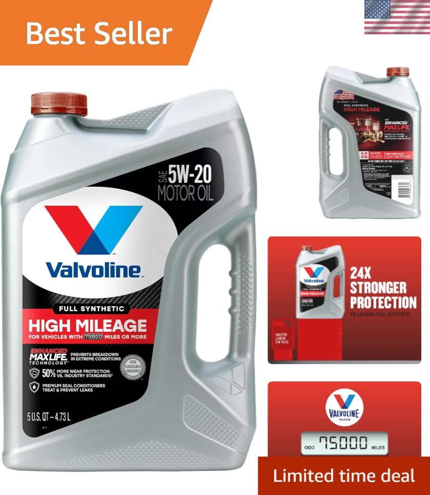 MaxLife 5W-20 Full Synthetic Motor Oil for High Mileage Vehicles, 5 Quart Bottle