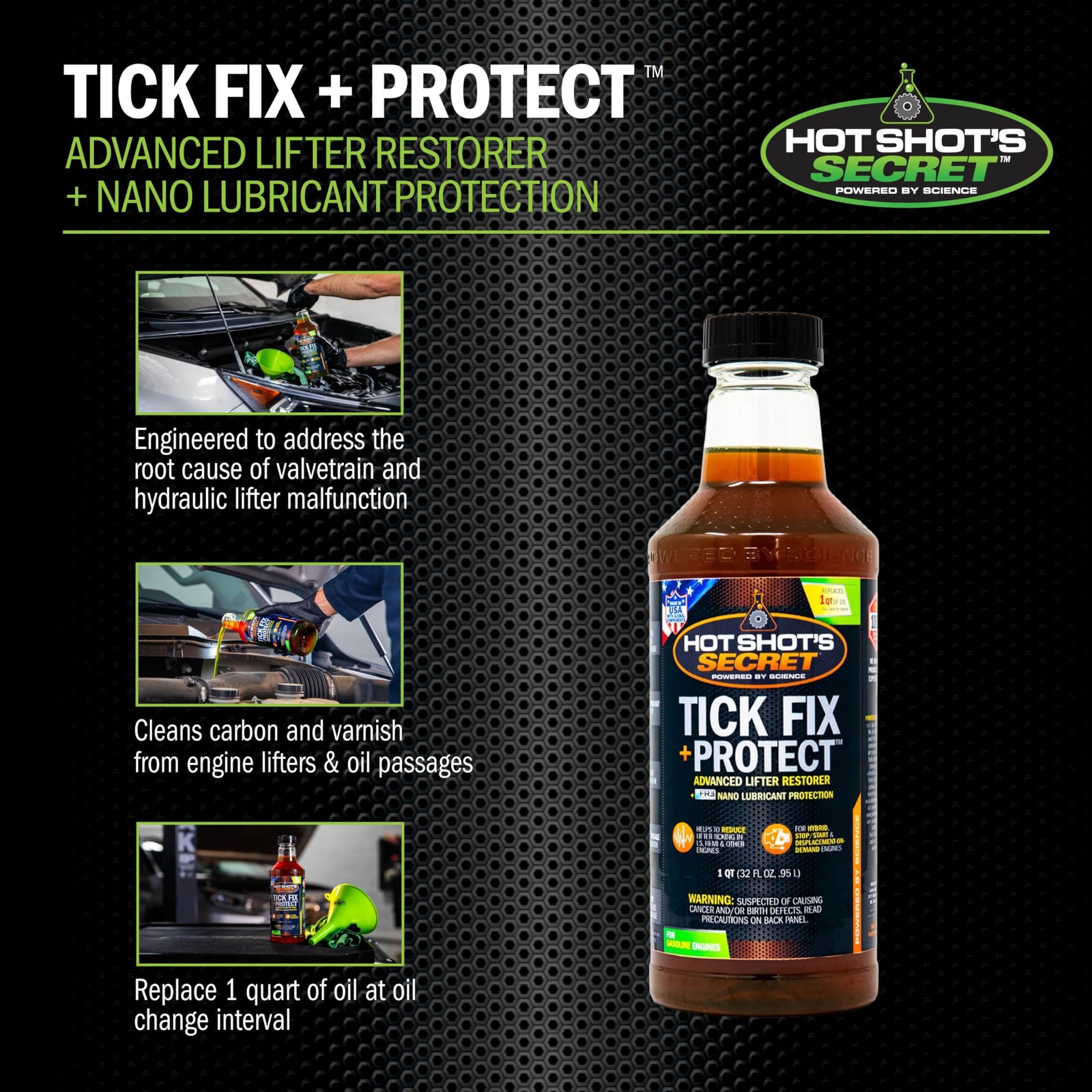 Hot Shot’s Secret Tick Fix + Protect 32 fl oz – Engine Oil Additive for Gas 1