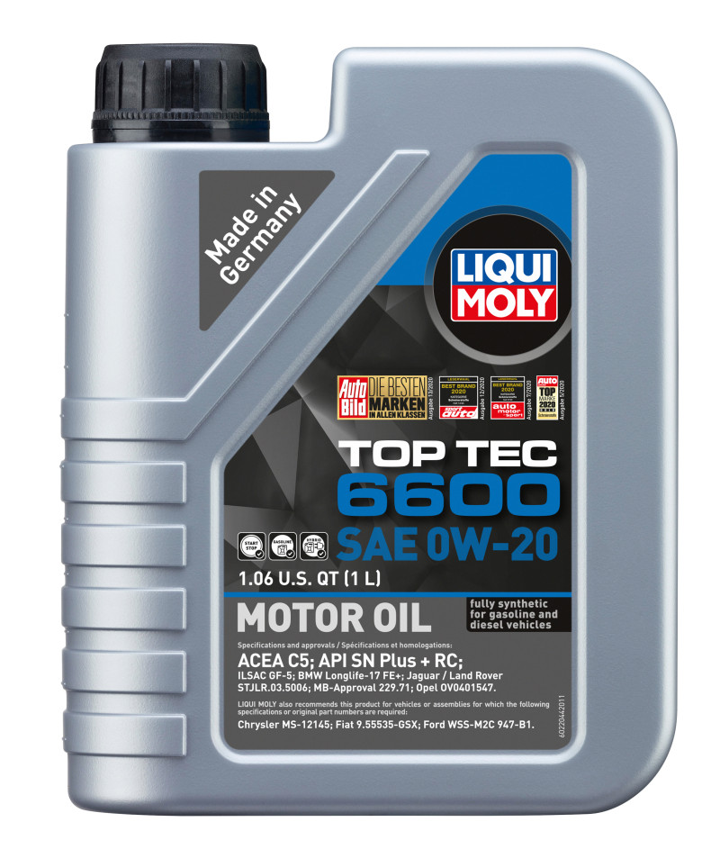 LIQUI MOLY 1L Top Tec 6600 SAE 0W-20 Synthetic Motor Oil – Fits Multiple