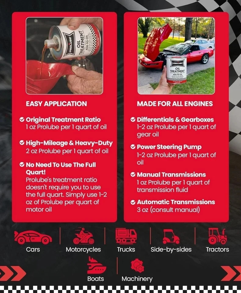 Prolube Engin Oil Treatment 1QT– Engine Oil Additive for Gas & Diesel Engines