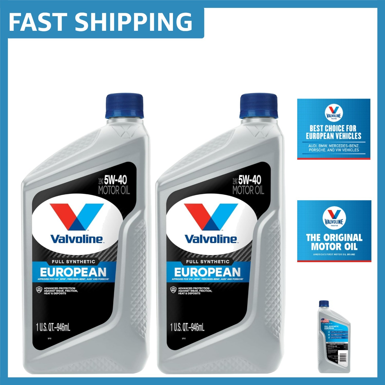 Protective Full Synthetic 5W-40 Motor Oil – 2 QT Bottles for European Engines