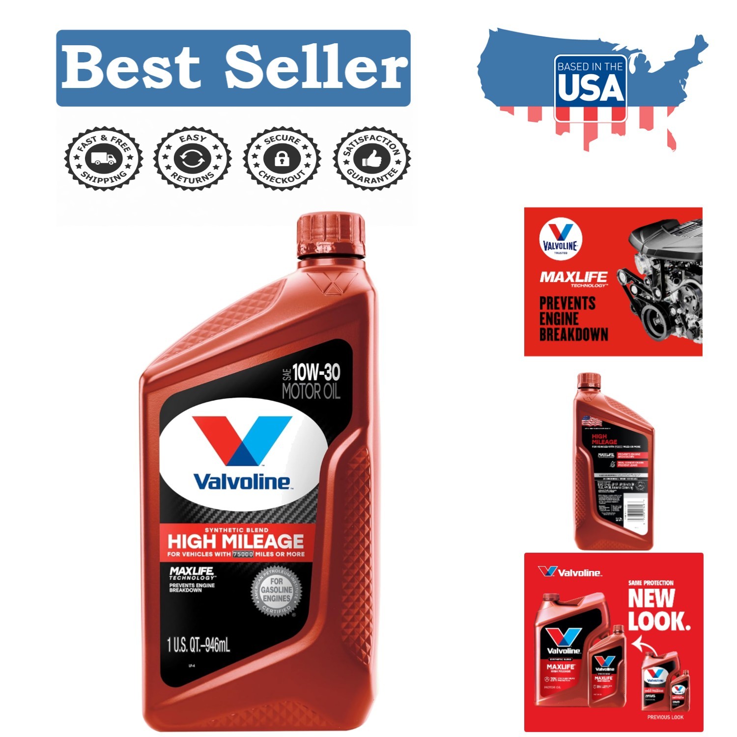 High Mileage 10W-30 Synthetic Blend Motor Oil with MaxLife Technology – 1 Quart