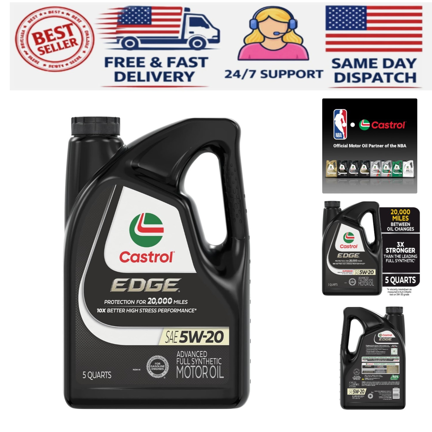 5 Quarts of EDGE 5W-20 Full Synthetic Oil – 3X Stronger Performance for Your Car