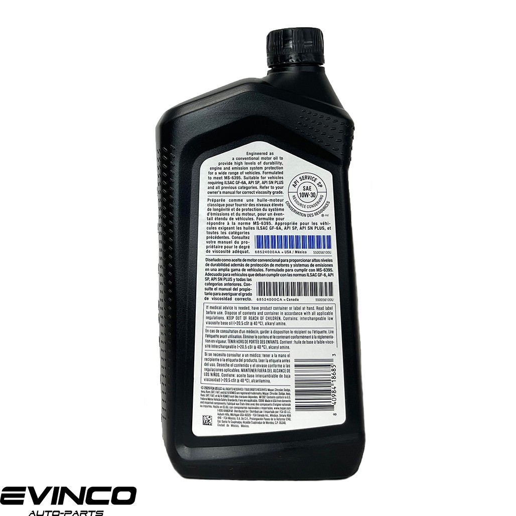 Mopar Maxpro 10W30 Motor Oil ILSAC GF-6A API-SP MS-6395 Case 6 quarts