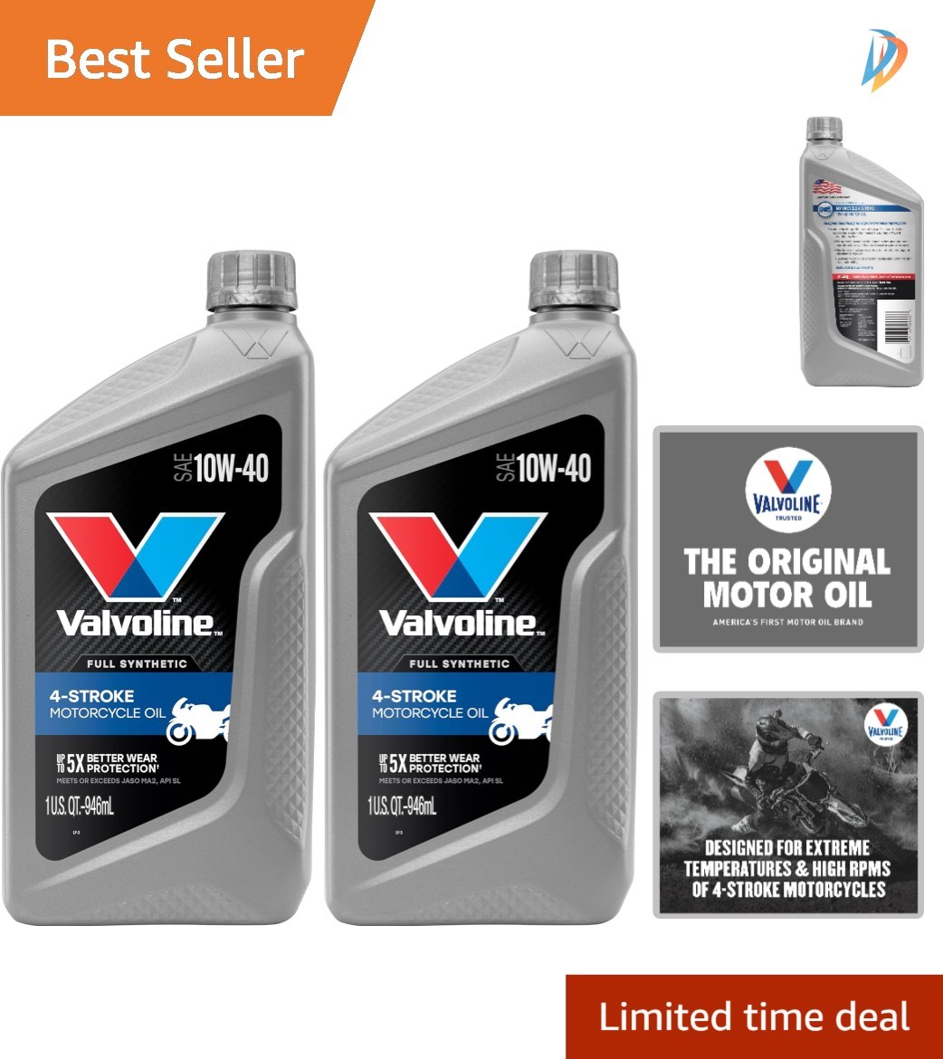 Full Synthetic Motor Oil 10W-40 Pack of 2 for 4-Stroke Motorcycles
