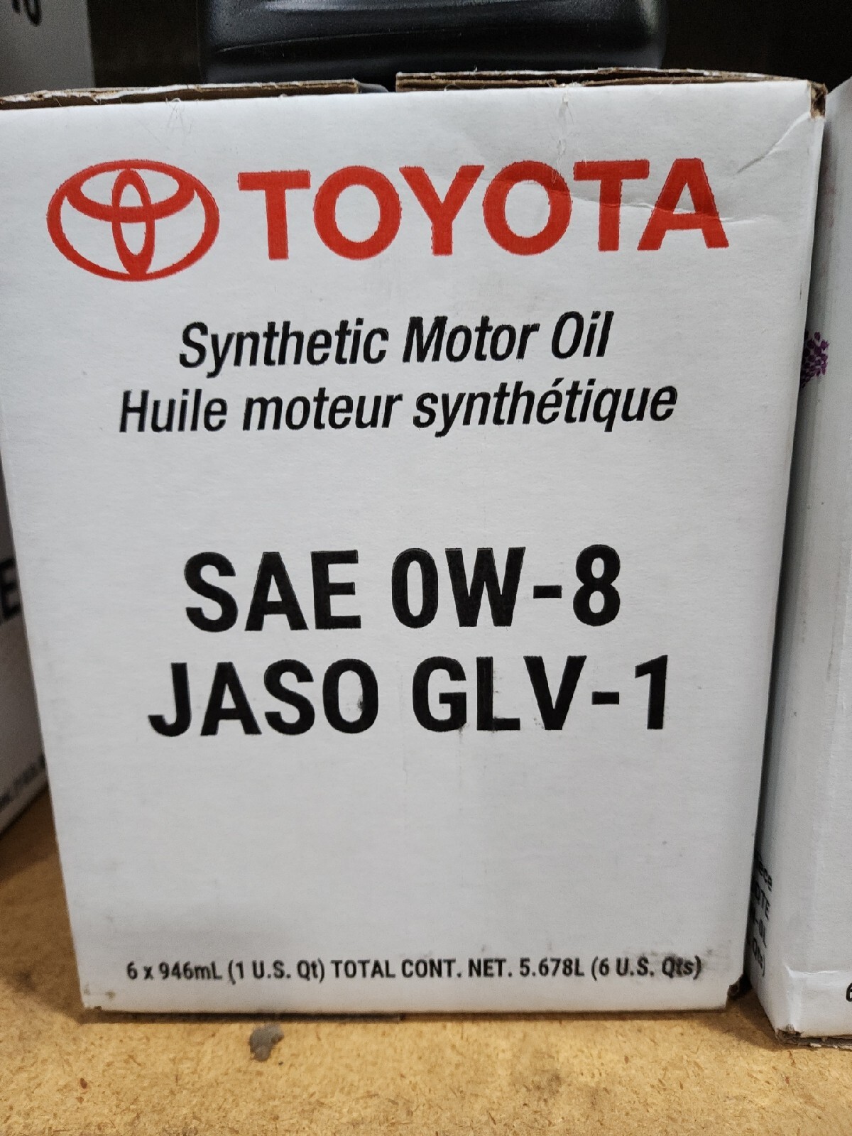 TOYOTA 0W-8 JASO GLV-1 Synthetic Motor Oil 6 Quarts 0W8