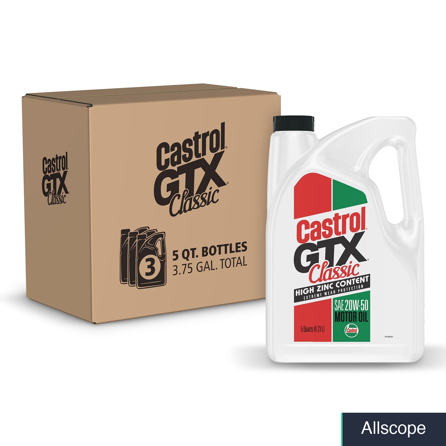 Motor Oil 20W-50 Conventional, 5 Quart Pack of 3 High Zinc Protected
