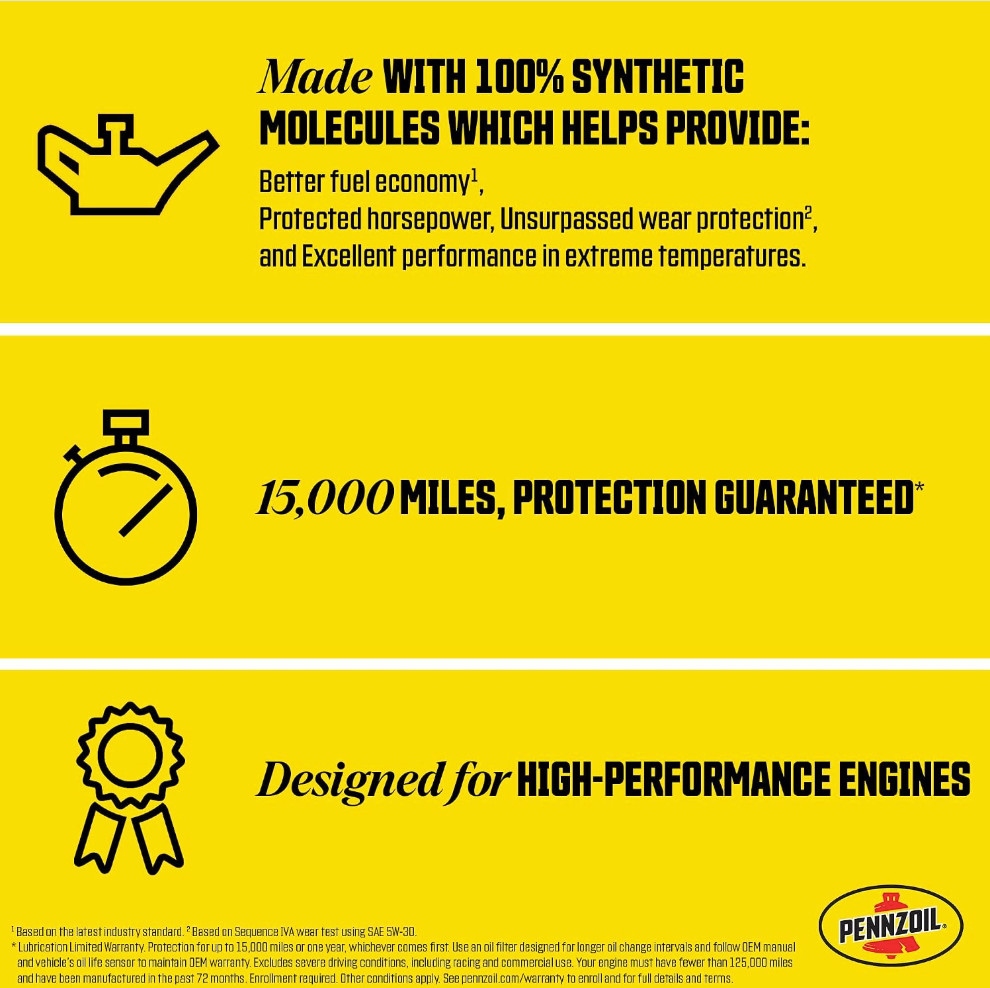 Pennzoil Platinum Euro Full Synthetic 5W-40 Motor Oil, 6 Pack, Yellow