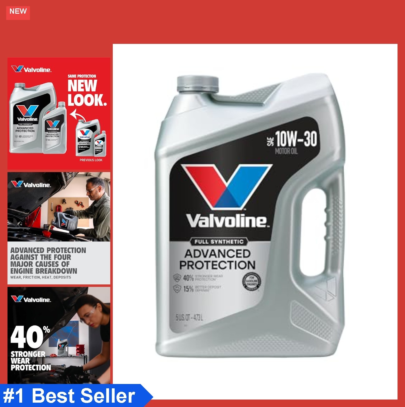 Motor Oil 10W-30 Full Synthetic 5 Quart SAE 10W30 Advanced Protection Gas Engine