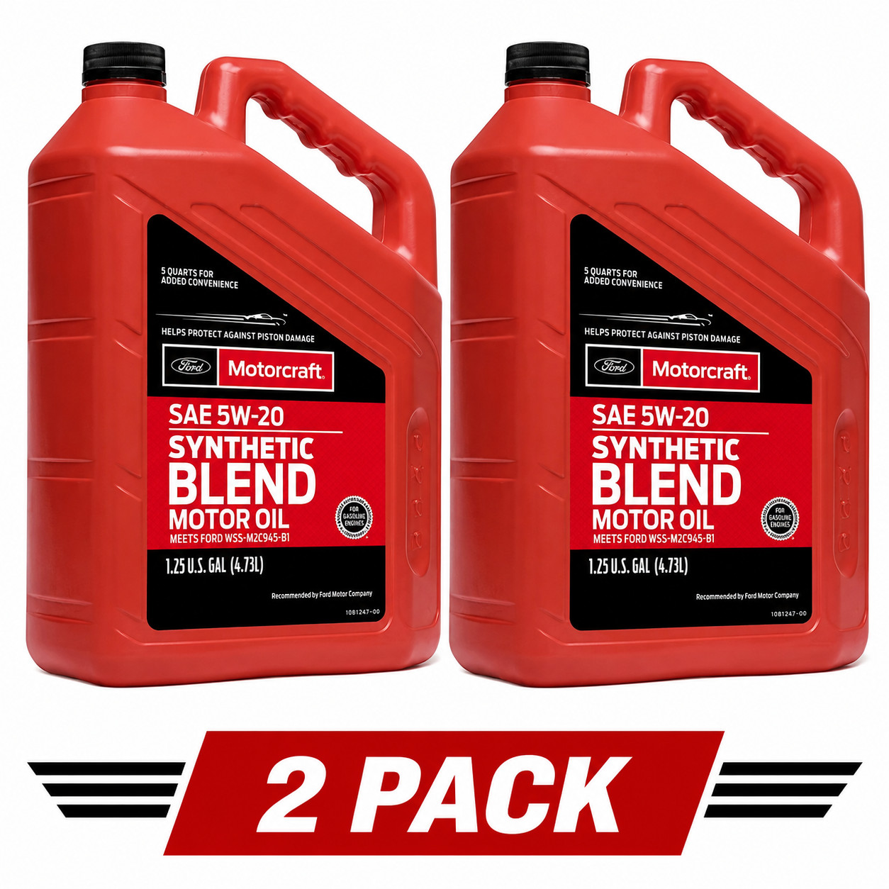 2 PACK Motorcraft 5W-20 Synthetic Blend Motor Oil, Superior Wear Protection, 5Q