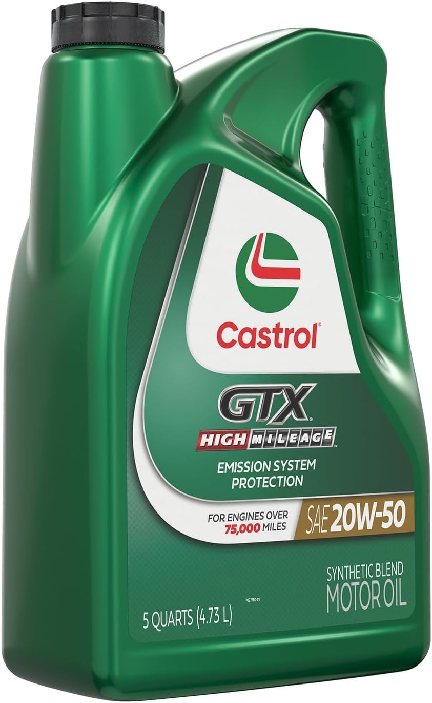 Castrol GTX High Mileage 20W-50 Synthetic Blend Motor Oil, 5 Quarts
