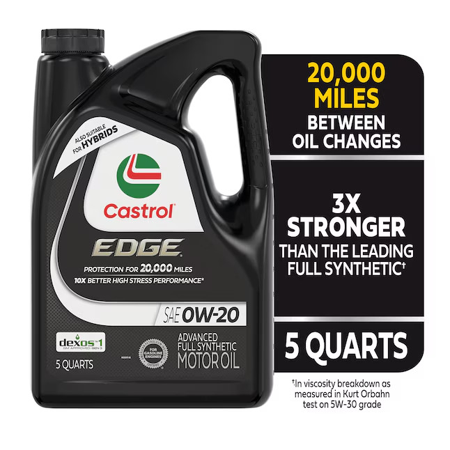 2 Pack Castrol EDGE 0W‑20 Advanced Full Synthetic Motor Oil – 5 Quarts Bottles