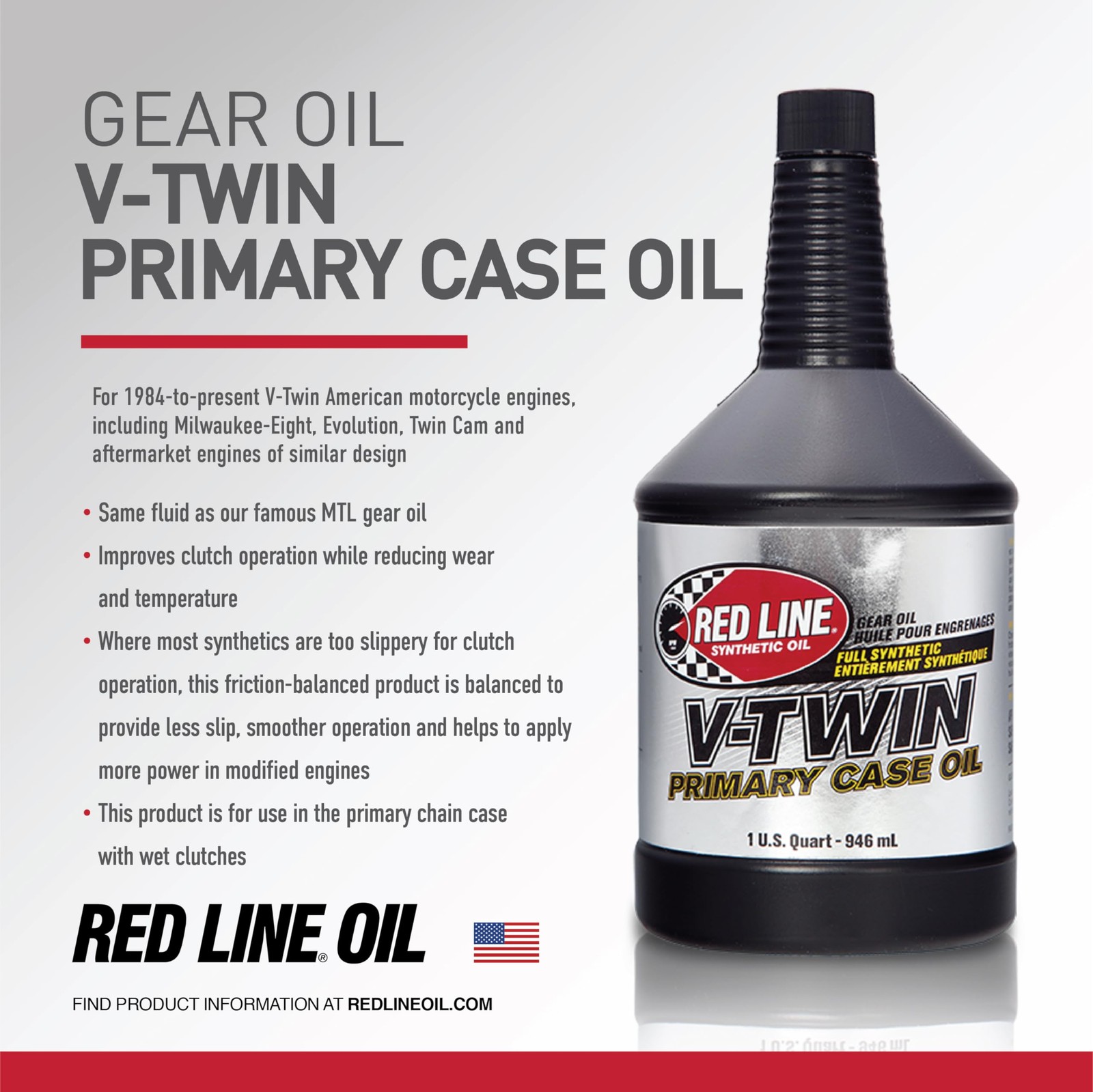 Red Line 42904 V-Twin Primary Case Oil, for use with UTVs, ATVs and 1 Quart