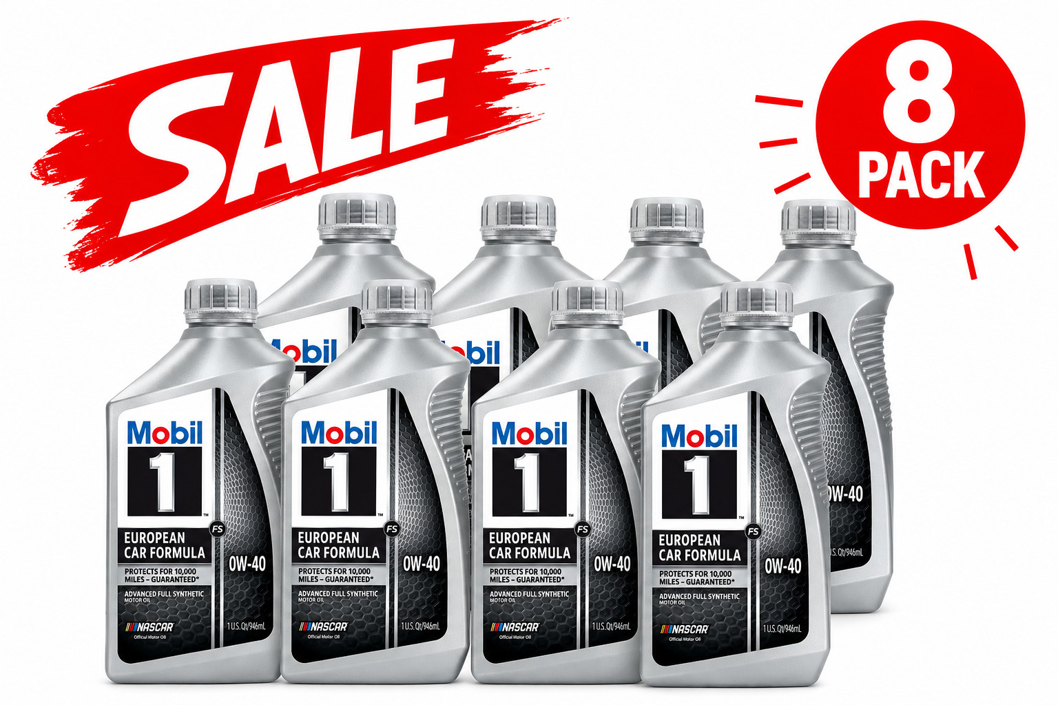 8 PACK- MOBIL 112628 Full Synthetic 0W-40;Mobil 1 European Car Formula-1 qt-SALE