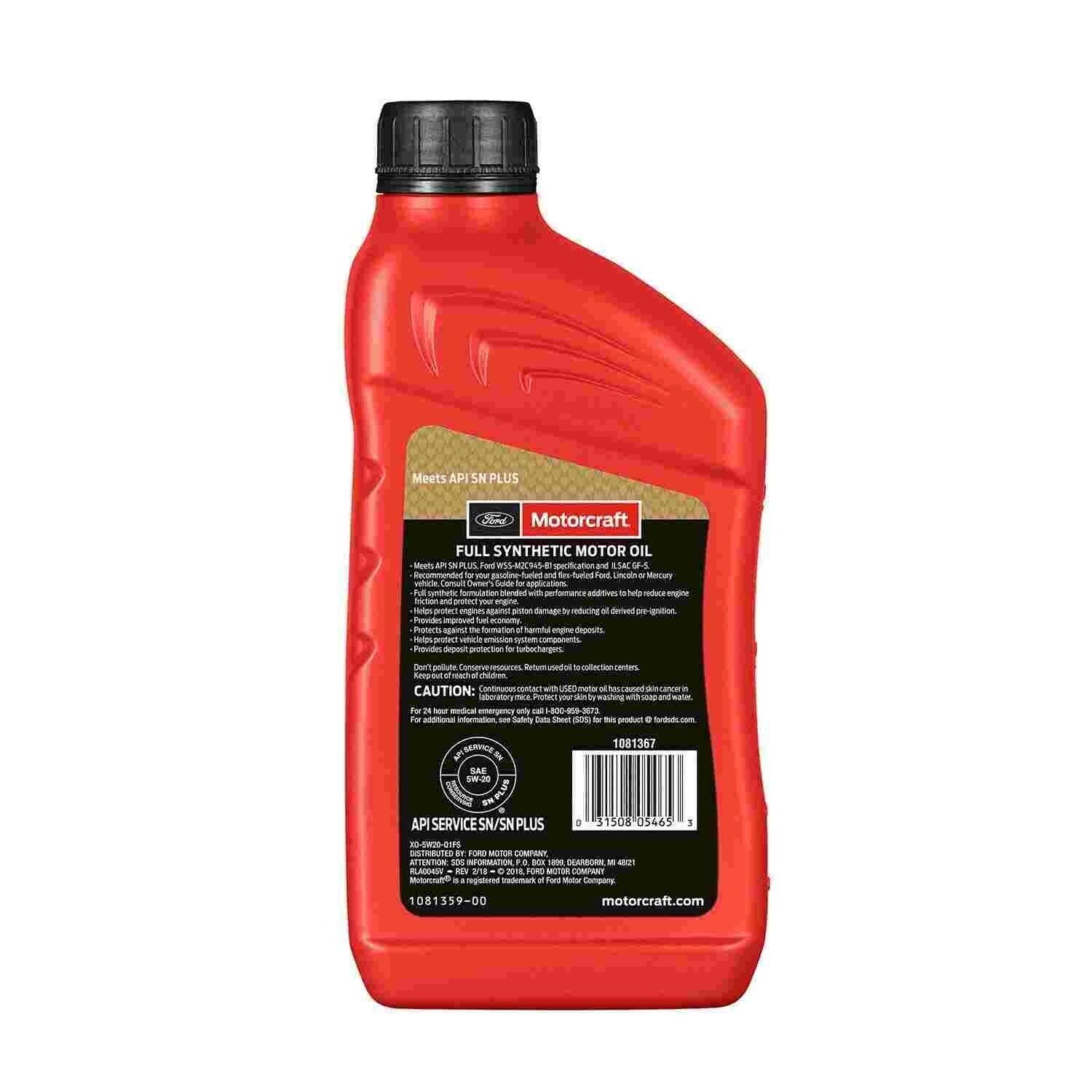 10 Quarts Full Synthetic Engine Motor Oil OEM FORD MOTORCRAFT SAE 5W-20