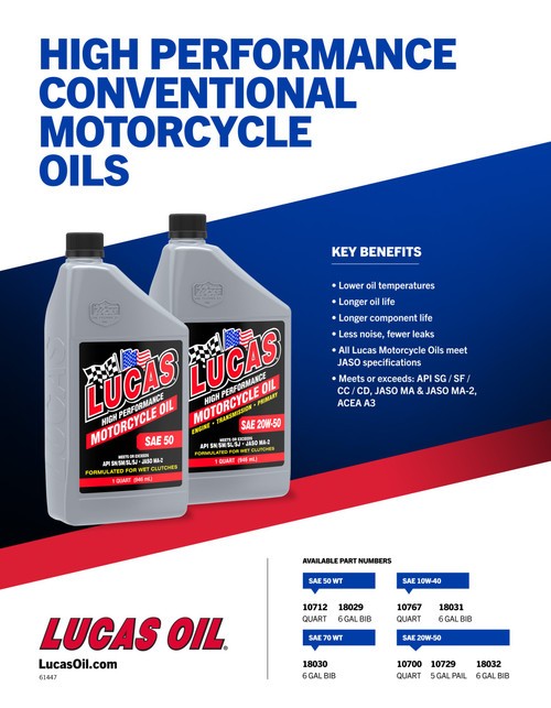 Lucas Oil 10700 Universal SAE 20W-50 Motorcycle Oil 1 Quart Bottles [Pack of 6]